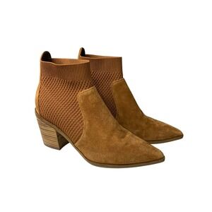 Cole Haan Grand OS Maggie Suede Ankle Knit Sock Booties Pointed Toe Block Heel 7